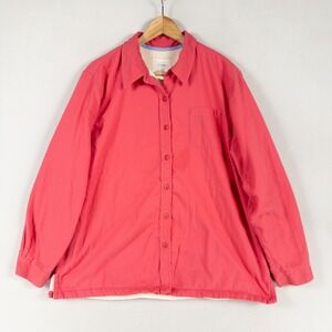 LL Bean Shirt Shacket Womens XL Pink Button Up Fleece Lined Outdoor Casual Cabin